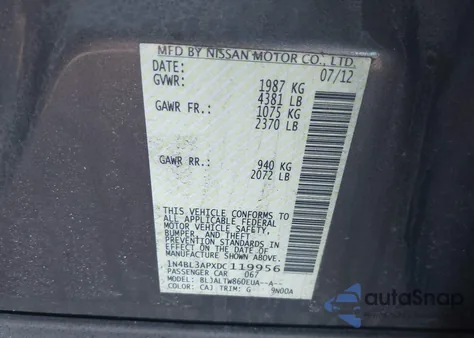 2013 Nissan Altima 3.5 Sv z USA, uszkodzony, nr VIN 1N4BL3APXDC119956